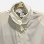 Vintage 80s White Satin Blouse Oversized L Frog Knot Closure Draped Collar Size L Photo 4