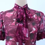 Elie Tahari Abstract Floral Sheer Blouse Top Womens Feminine Bow Artsy Size XS Photo 2