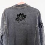 Graff Wear Denim Jacket Women's XL Black Floral Embellished Button Up Casual Gray Photo 6