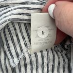 Sundance  Black‎ White Stripe Long Sleeve Linen Top Medium Crochet Neckline *FLAW Photo 4
