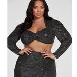 Fashion to figure Leandra Black Puff Sleeve Metallic Sequin Ruched Crop Top Sz L Photo 1