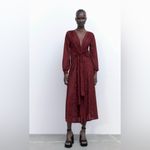 ZARA  Bloggers Fav Burgundy V-Neck Long‎ Jacquard Wrap Maxi Christmas Dress Sz M Photo 11