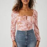 Free People  floral top hillary square neck tie front long sleeve bow boho blush Photo 11