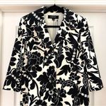 Kasper Floral Leaf Print Midi Cocktail Trench Coat Black White sz 10 Photo 3