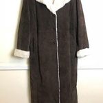 Marvin Richards  Long Suede Coat size L Brown Cream Faux Fur Lined Photo 0