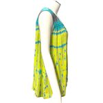 Blu Pepper CCC Electric Lime Green Print Tank Tie Front Abstract Boho Blouse Summer Top Photo 4