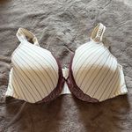 Cacique New  Ivory and Burgundy Pinstripe Bra with Lace Thick Shoulder Strap Photo 0