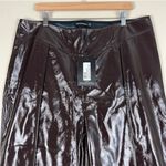 Pretty Little Thing NWT Plus Chocolate Brown Vinyl Seam Front Wide Leg Trouser Photo 4