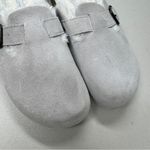 The White Company Grey Suede Corkbed Mule Sandals Womens 9/10 M Sherling Lined Gray Photo 1