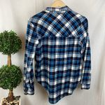 Passport Blue Black & White Long Sleeve Plaid Button Up Shirt Top L Size L Photo 1