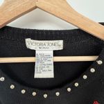 Beaded Poinsettia Christmas Sweater 1X Black Embellished Holiday Knit Top Photo 2