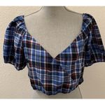 Wild Fable Blue Plaid V-Neck Short Sleeve Crop Top Junior’s LARGE Excellent Y2K Photo 3