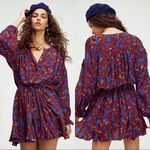 Free People  Flower Fields Mini Dress Small Burgundy Blouson Boho Bohemian NWT Photo 1