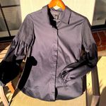 Donna Karan  BLACK LABEL Poplin black blouse Puff Sleeves M Photo 1