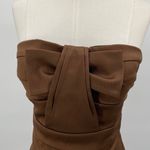 Vintage Y2k BCBG Mini Dress Strapless Bow Bodice Bodycon Twill Brown Womens 0 Photo 2