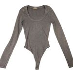 LA Luxe Rib Knit Long Sleeve Bodysuit Gray Beige Size L Brown Size L Photo 0
