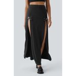 Halara NWT High Waisted Decorative Buckle Split 2-in-1 Maxi Casual Skirt Orange Photo 2