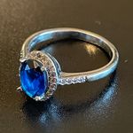 Oval blue sapphire silver plated CZ ring Size 10 Photo 2