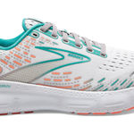 Brooks Women's Glycerin 20 neutral running shoe in a light gray, teal, and coral Photo 0