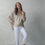 Luxmii Relaxed Pallocino Linen Flax Top Oatmeal Minimalist Lagenlook Size S/M Tan Size M Photo 1