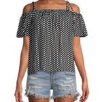 Milly  Eden Printed Silk Polka Dot Off Shoulder Top Photo 0