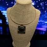 Talbots  Gold Tone Torque Necklace Slide Pendant Black Round Cabochon Choker Coll Photo 1