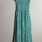 Summersalt Silky Luxe Smocked Maxi Dress Womens Medium Green Printed Bows Ruffle Photo 3