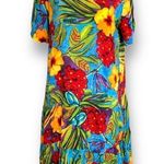 Vintage 90s Mini Dress Blue Red Tropical Floral Print Drop Waist Ruffle Hem Yellow Size M Photo 8