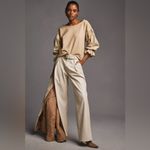 Anthropologie Pilcro by  Tan Mixed-Media Puff Sleeve Pullover Size Large Photo 1