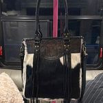 None Black and White Fringe Leather Tote Photo 0