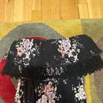 American Eagle Black Floral Print Crochet Strapless Thin Maxi Dress with Slit M Photo 2