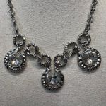 Silver Crystal Medallion Statement Necklace Chain Link Modern Glam Jewelry Photo 2
