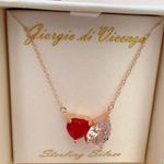 Sterling Silver 925 rose gold chain red & white diamond 19” necklace Photo 1