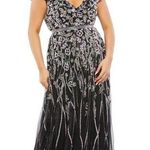Mac Duggal 5353 Size 14W Floral Beadwork Flare Short Cap Sleeve A-Line Dress Photo 0