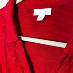 J. Jill Red Embroidered Tunic Blouse Large Collared Long Sleeve Button Up Cotton Photo 5