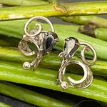 Sterling Silver Vintage AMCO  Marcasite Black Stone Ornate Screw Back Earrings Photo 0