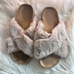 Garnet Hill | Mira Fuzzy Slides Mauve Faux Fur Criss Cross Sandal Slippers | 8 Photo 1