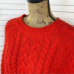Aerie Cable Knit Crewneck Crop Sweater Red Small Photo 4