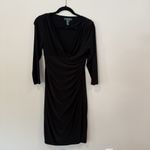 Ralph Lauren Lauren  Rushed Jersey Dress 6 Black Stretch V-neck 3/4 Sleeve 1903 Photo 3