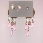 Vintage Gold Tone and Orange Shimmer Pink Beaded Retro Dangle Earrings Photo 3