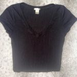 Bozzolo  Black Ribbed V-Neck Crop Top Photo 0