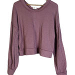 New In Women's Purple Striped Textured Waffle Knit Cropped Long Sleeve Top M Size M Photo 0