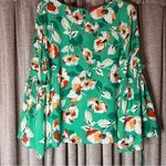 Rose + Olive  Kelly Green Floral Print Bell Sleeve Blouse Size Medium Photo 10