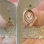 417 10K Pink Gem Yellow Gold Triple Hoop Layered Diamond Cut Earrings Photo 2