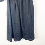 Aura Classic Black 100% Linen Smocked Top Puff Elastic Cuff Sleeve Dress Medium Photo 6