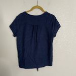 Current Air  Blue V Neck Knotted Hem Short Sleeve Shirt Small Photo 4