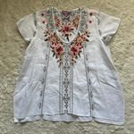 Johnny Was JWLA Top Christine Drape Shirt 100% Linen Floral Embroidered White M Photo 1
