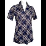 Vintage 1970s Plaid Wing Tip Collar Plaid Short Sleeve Women’s Shirt Small Blue Photo 8
