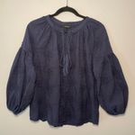 Driftwood  Navy Blue Eyelet Embroidered Floral Puff Peasant Blouse Women's Small Photo 1