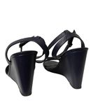 Brooks Brothers Leather Ankle-Strap Open-Toe Wedges Navy Blue Size 8.5 Photo 5